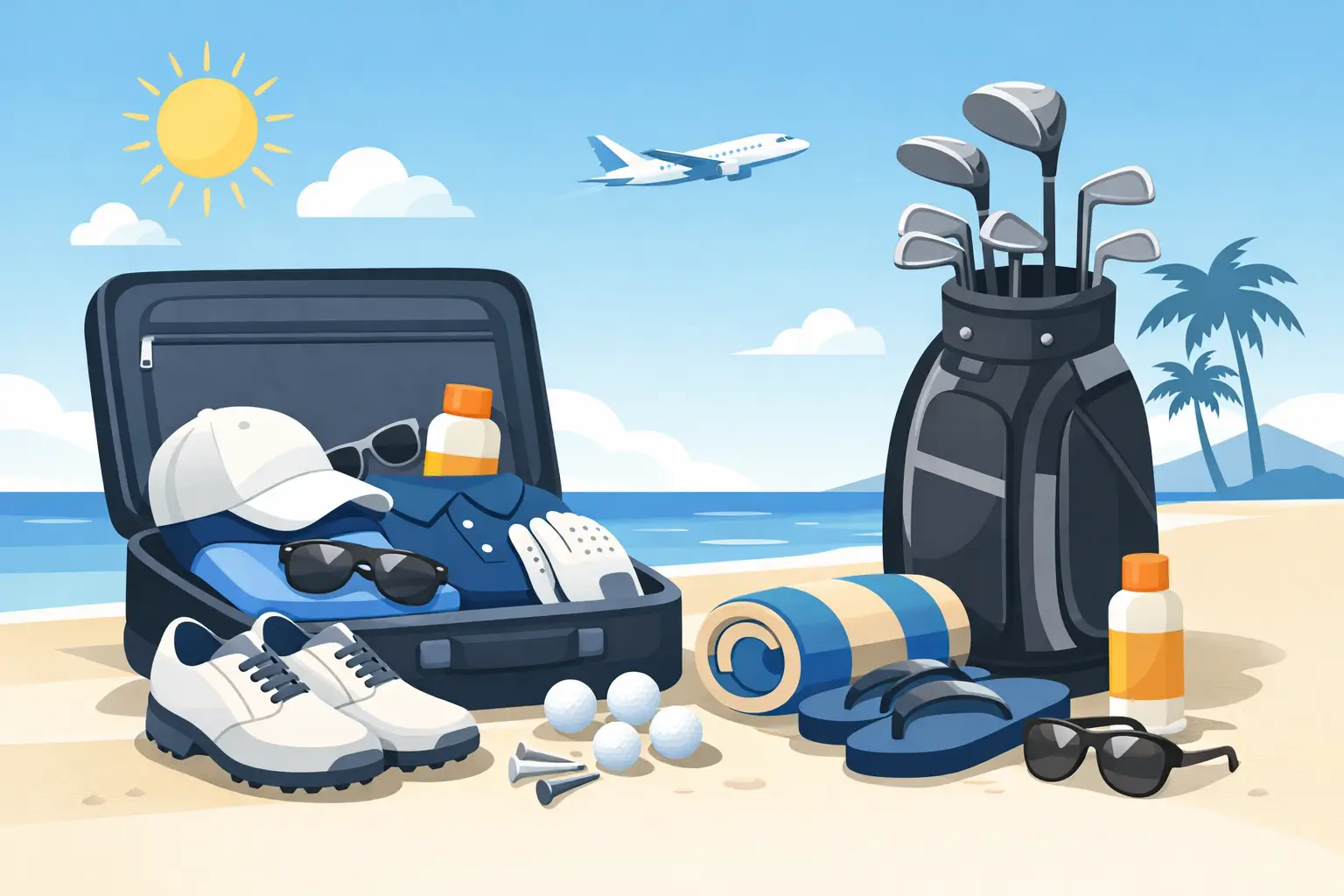 Hvað þarf að vera í golfhandfarangri í sólarferð?