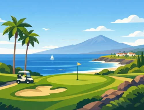 Golfvellir með útsýni yfir haf á Tenerife