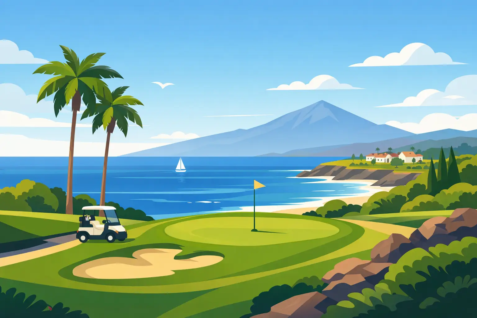 Golfvellir með útsýni yfir haf á Tenerife